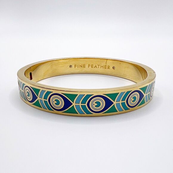 Kate Spade Fine Feather Bangle Bracelet Enamel Gold Tone - Picture 1 of 8